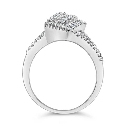 Radiant 14k White Gold Baguette Diamond Bypass Cocktail Ring - 7