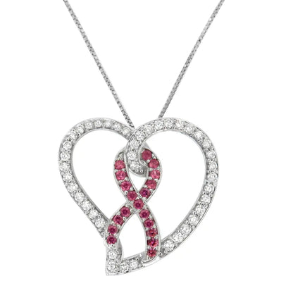 Radiant 14k White Gold Diamond Awareness Ribbon Pendant Necklace