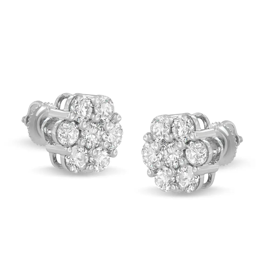 Radiant 14k White Gold Diamond Floral Cluster Stud Earrings