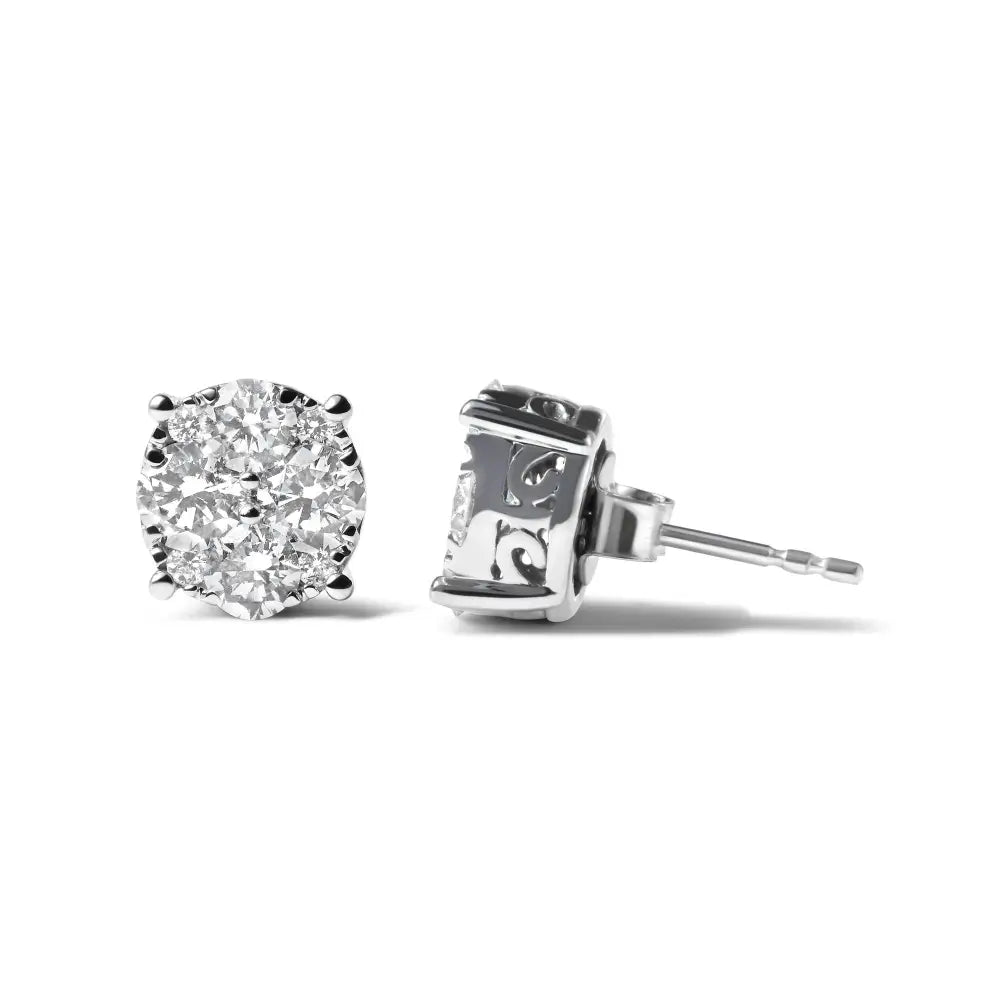 Radiant 14k White Gold Lab Grown Diamond Cluster Stud Earrings