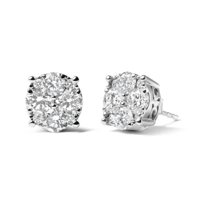 Radiant 14k White Gold Lab Grown Diamond Cluster Stud Earrings