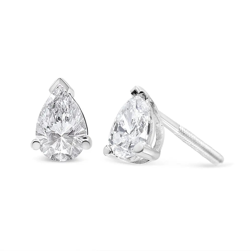 Radiant 14k White Gold Lab Grown Diamond Pear Shape Stud Earrings