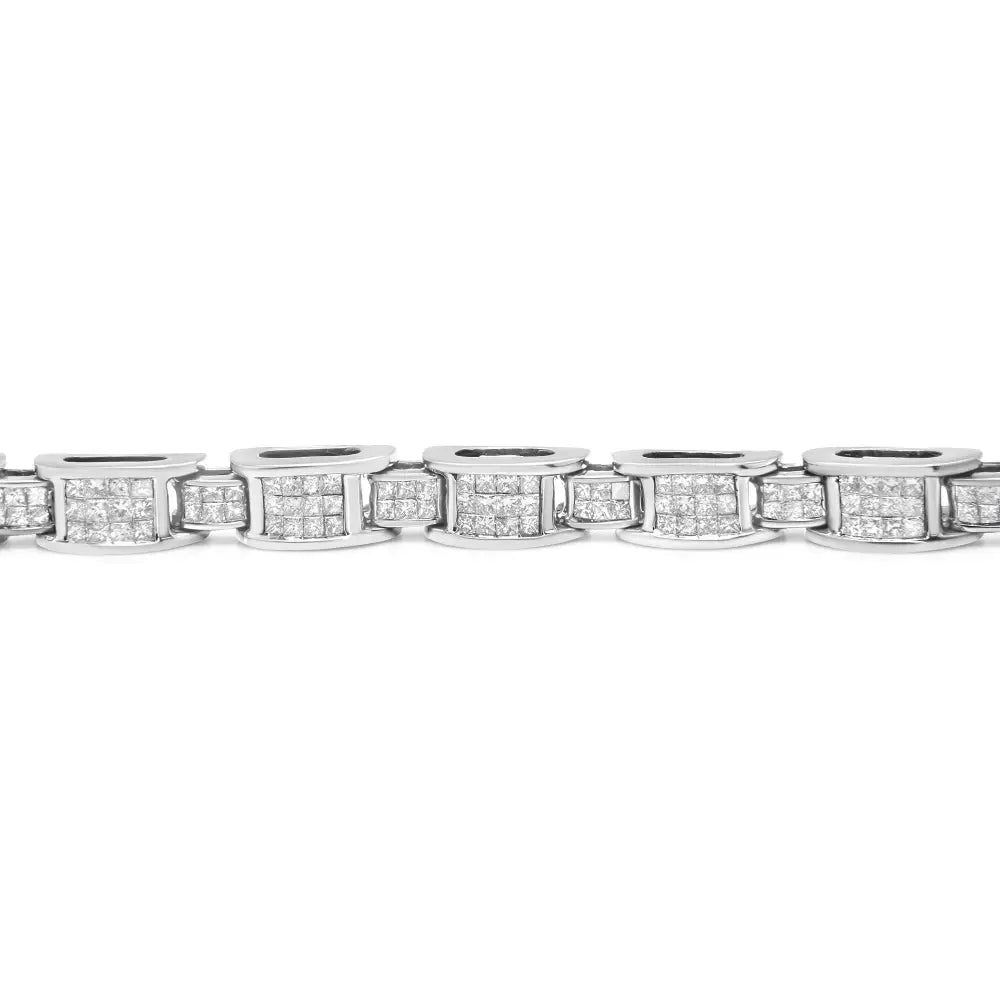 Radiant 14k White Gold Princess Cut Diamond Invisible Set Tennis Bracelet