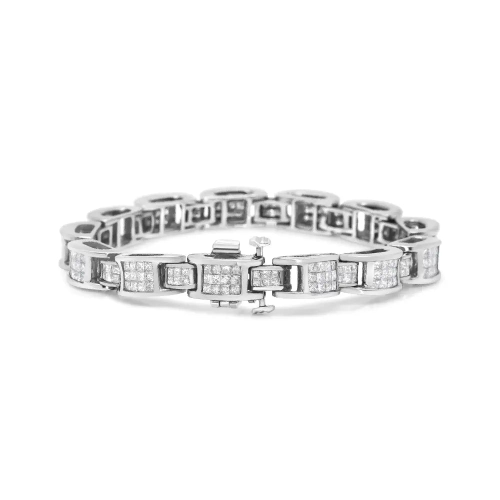 Radiant 14k White Gold Princess Cut Diamond Invisible Set Tennis Bracelet