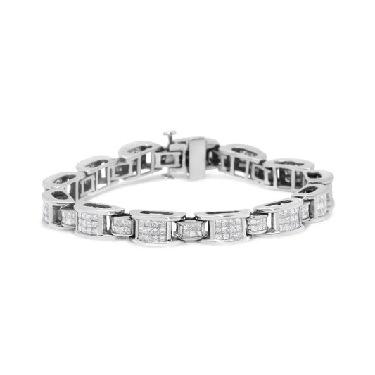 Radiant 14k White Gold Princess Cut Diamond Invisible Set Tennis Bracelet