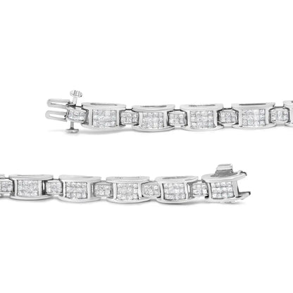 Radiant 14k White Gold Princess Cut Diamond Invisible Set Tennis Bracelet