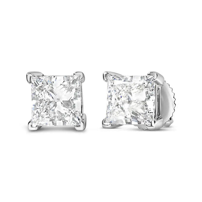 Radiant 14k White Gold Princess Cut Solitaire Stud Earrings