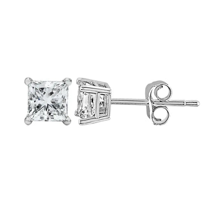 Radiant 14k White Gold Princess Cut Solitaire Stud Earrings