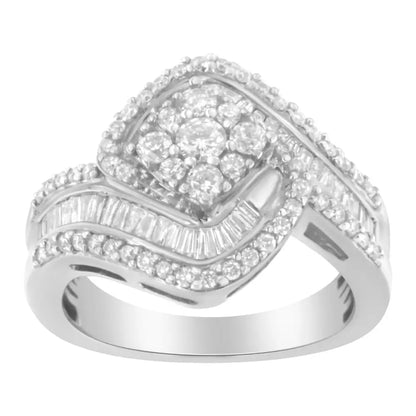 Radiant 14k White Gold Round Floral Cluster Diamond Engagement Ring