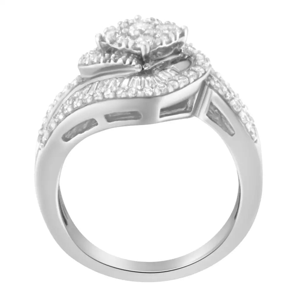 Radiant 14k White Gold Round Floral Cluster Diamond Engagement Ring