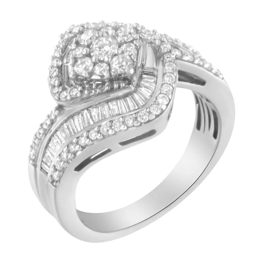 Radiant 14k White Gold Round Floral Cluster Diamond Engagement Ring