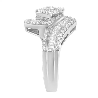 Radiant 14k White Gold Round Floral Cluster Diamond Engagement Ring