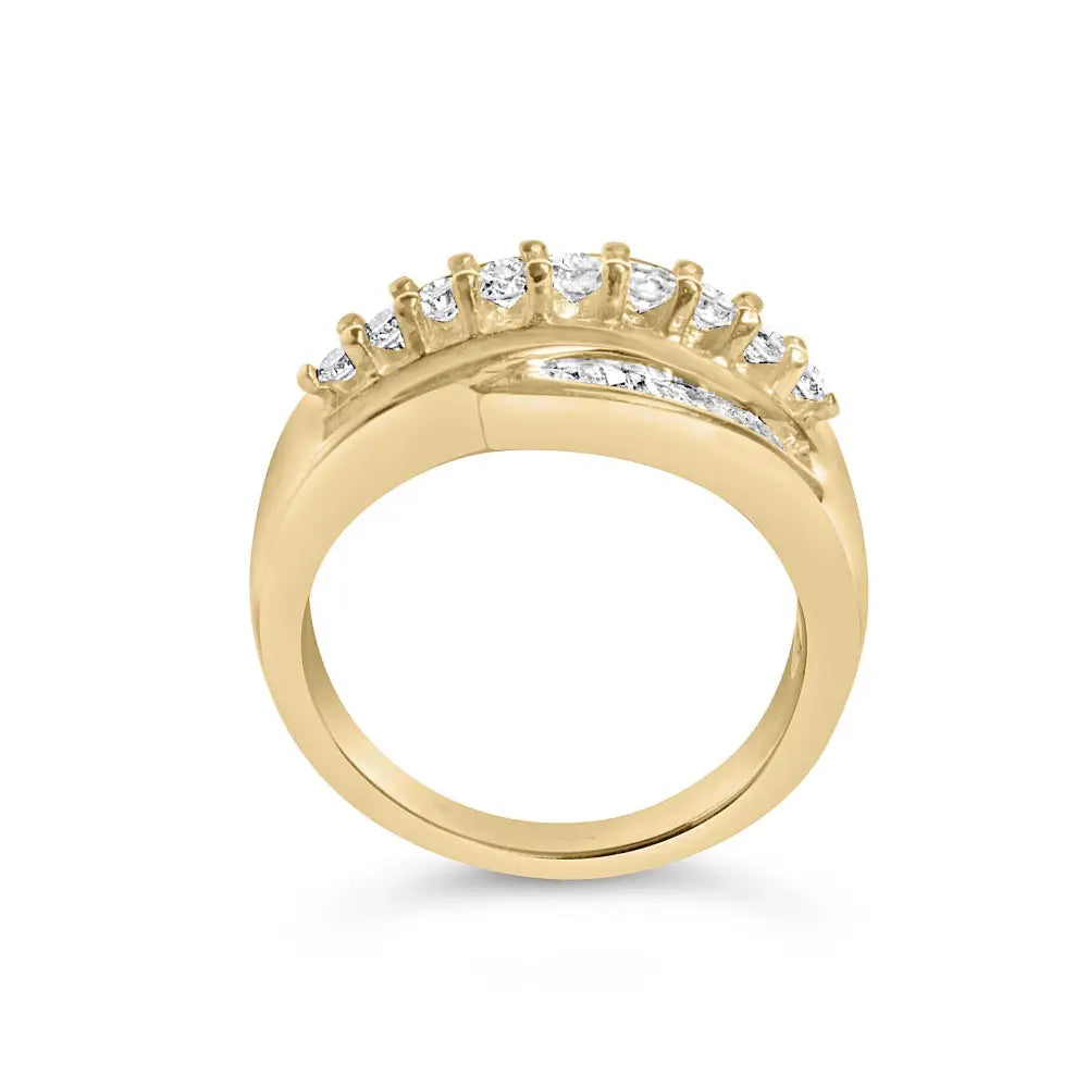 14k Yellow Gold 1.00 Cttw Diamond Cocktail Cluster 5 Stone Ring