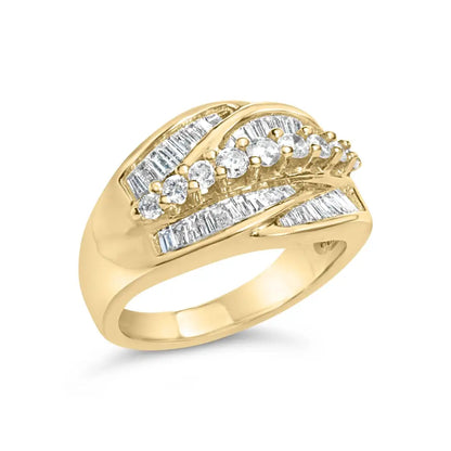 14k Yellow Gold 1.00 Cttw Diamond Cocktail Cluster 5 Stone Ring