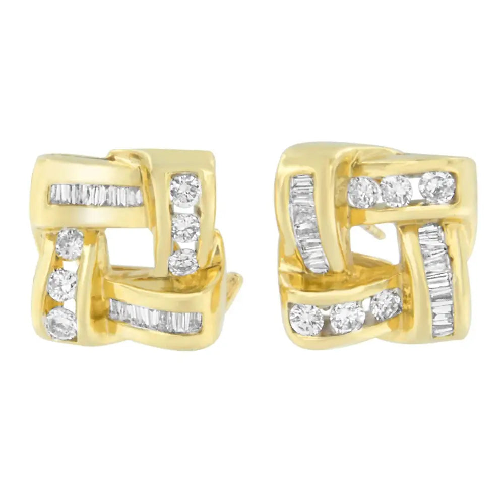 Radiant 14k Yellow Gold Baguette Cut Diamond Earrings with Exquisite Elegance