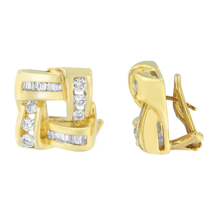 Radiant 14k Yellow Gold Baguette Cut Diamond Earrings with Exquisite Elegance