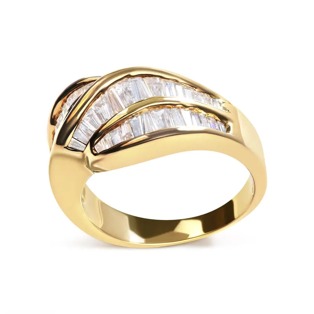 14k Yellow Gold Channel Set 1 1/3 Cttw Diamond Swirl and Weave Ring Band