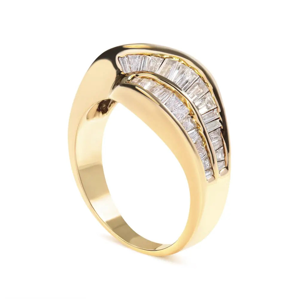 14k Yellow Gold Channel Set 1 1/3 Cttw Diamond Swirl and Weave Ring Band