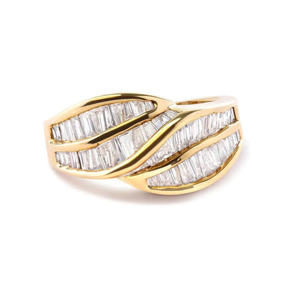 14k Yellow Gold Channel Set 1 1/3 Cttw Diamond Swirl and Weave Ring Band