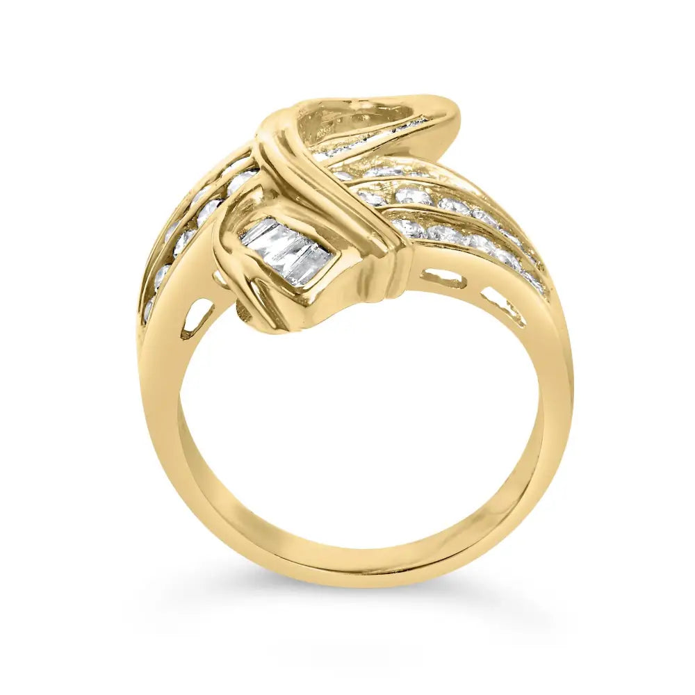 Radiant 14k Yellow Gold Channel Set Diamond Bypass Cocktail Ring