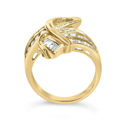 Radiant 14k Yellow Gold Channel Set Diamond Bypass Cocktail Ring