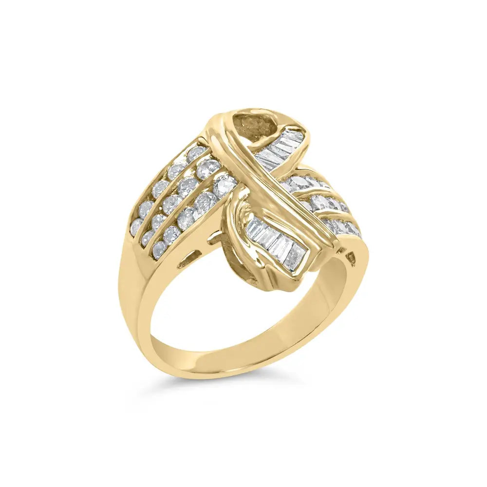 Radiant 14k Yellow Gold Channel Set Diamond Bypass Cocktail Ring