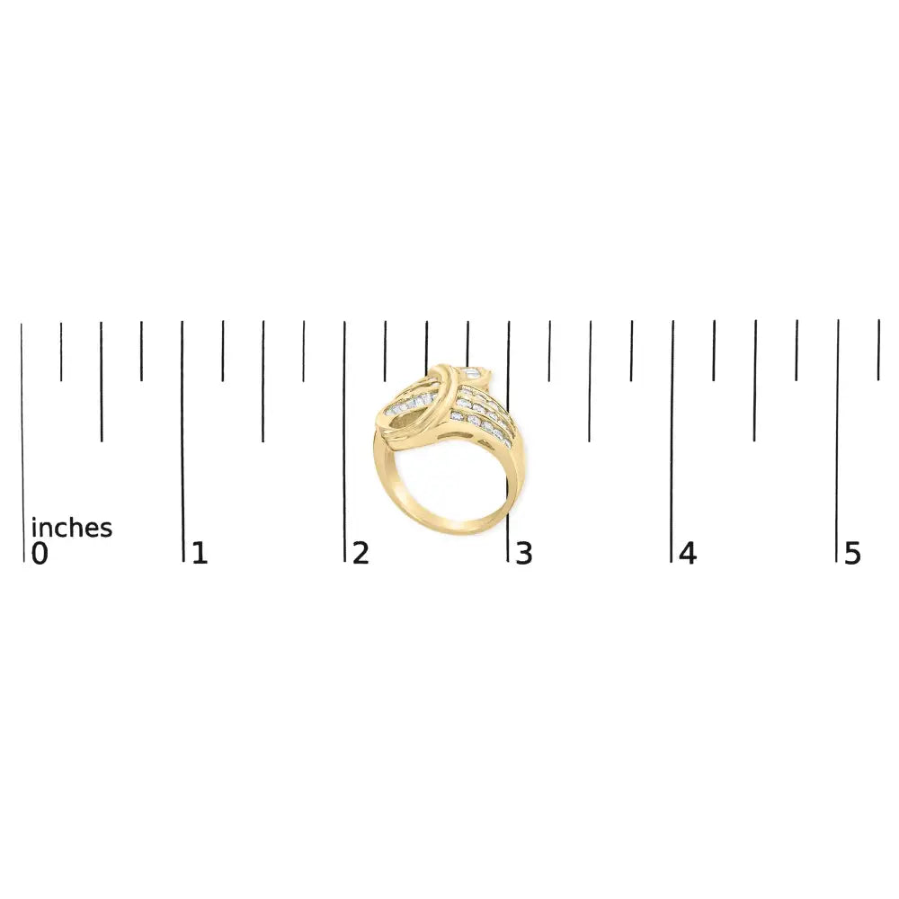 Radiant 14k Yellow Gold Channel Set Diamond Bypass Cocktail Ring