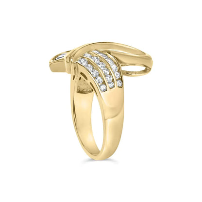 Radiant 14k Yellow Gold Channel Set Diamond Bypass Cocktail Ring