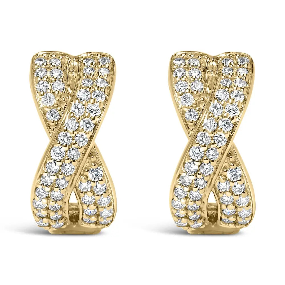 14k Yellow Gold 1/3 Cttw Diamond Criss Cross Huggie Hoop Earrings (g-h Si2-i1)