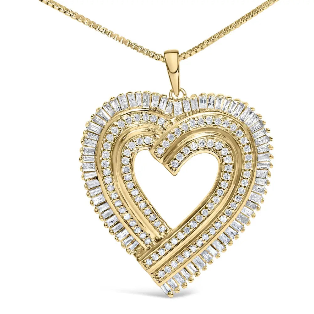 Radiant 14k Yellow Gold Diamond Composite Heart Pendant Necklace