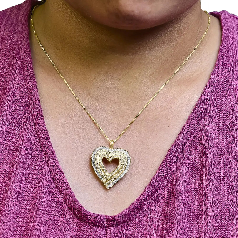 Radiant 14k Yellow Gold Diamond Composite Heart Pendant Necklace