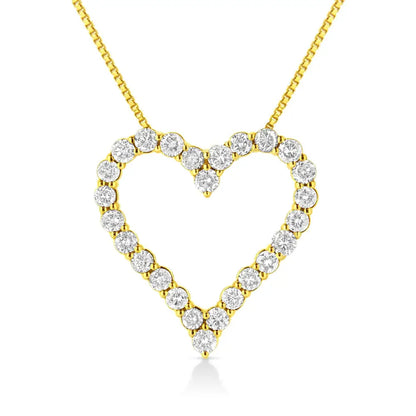 Radiant 14k Yellow Gold Diamond Open Heart Pendant Necklace