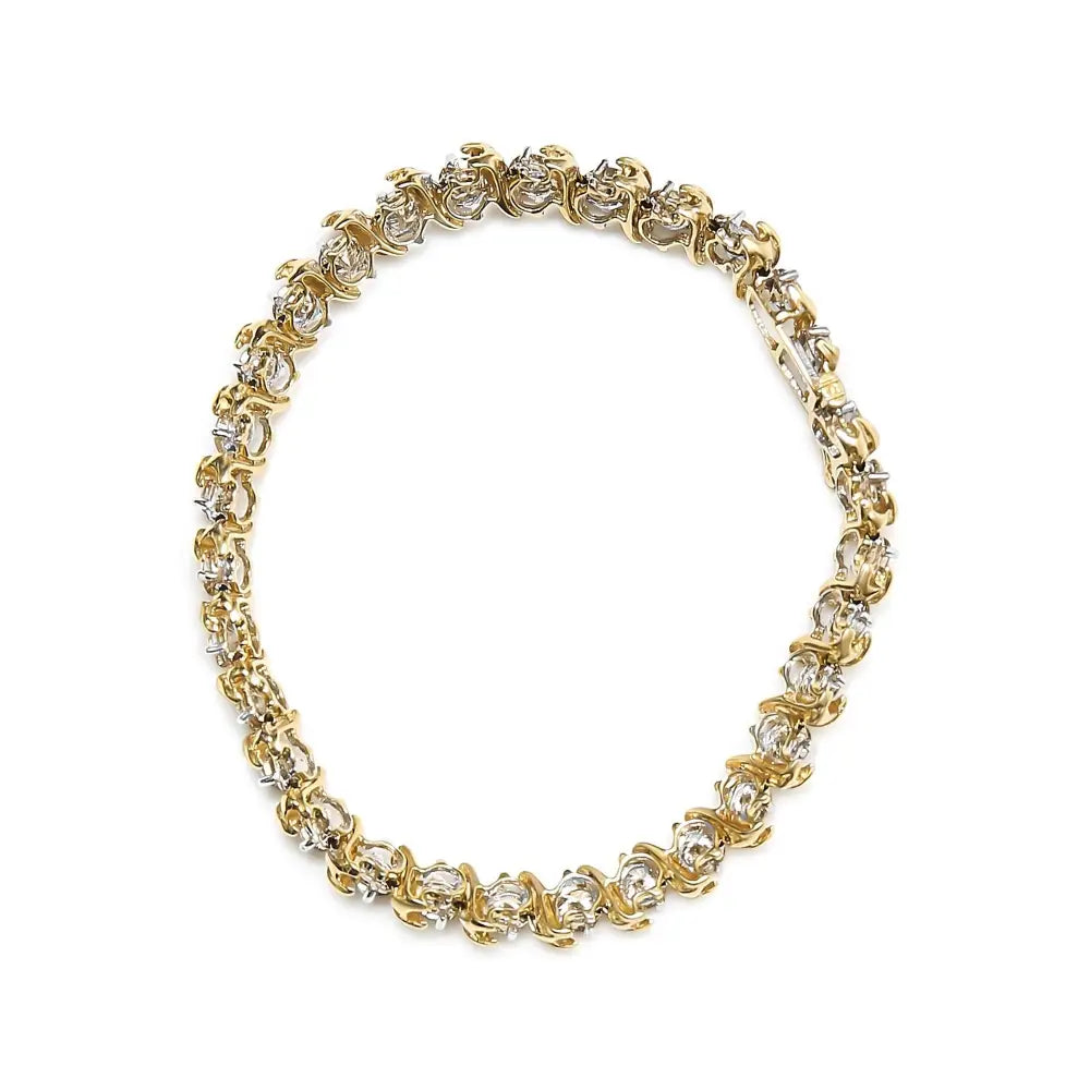 Radiant 14k Yellow Gold Diamond S-link Bracelet with Round Cut Diamonds