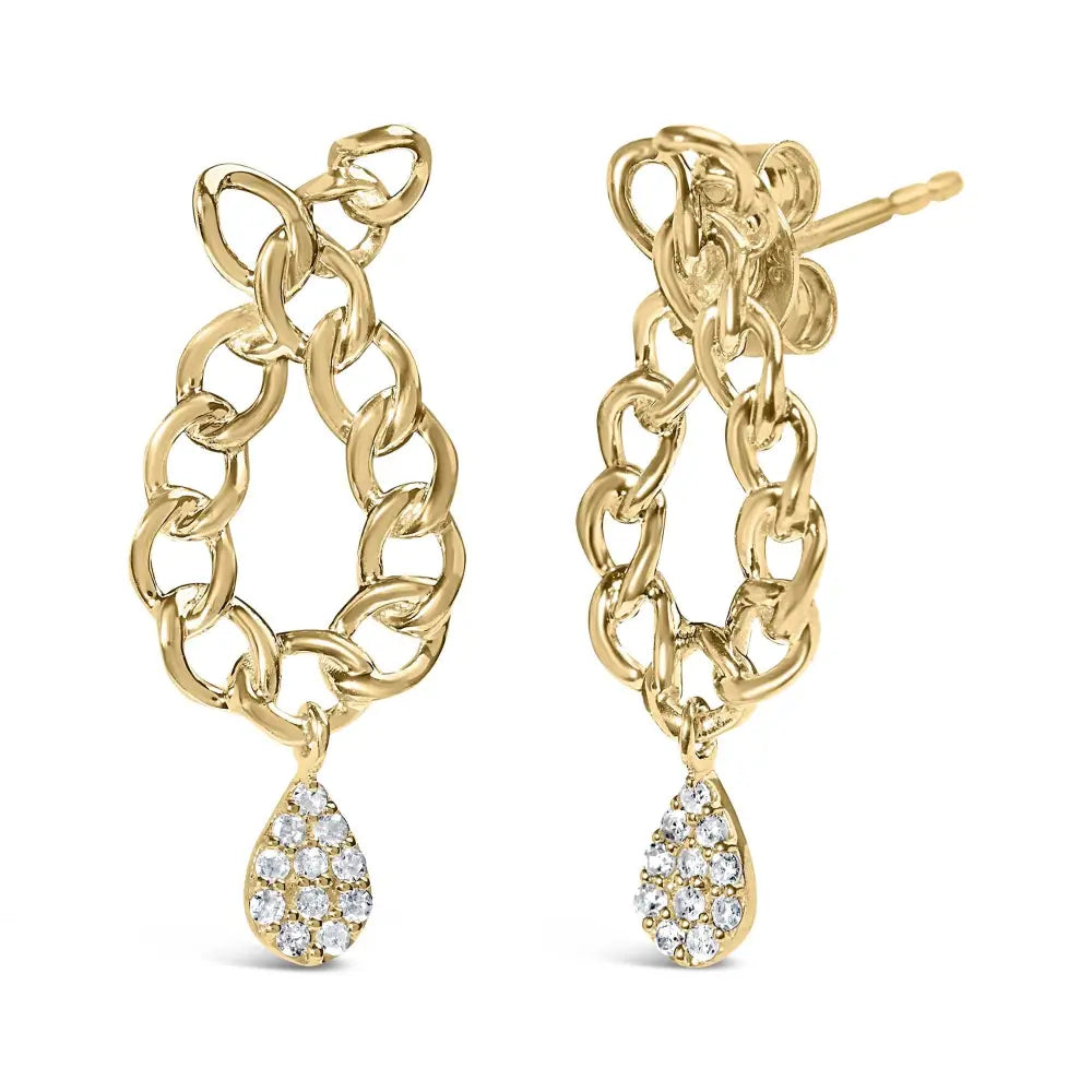 Radiant 14k Yellow Gold Plated Cttw Diamond Chain Teardrop Earrings