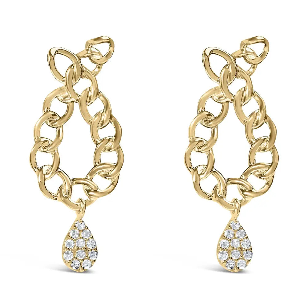 Radiant 14k Yellow Gold Plated Cttw Diamond Chain Teardrop Earrings