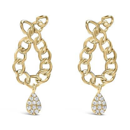 Radiant 14k Yellow Gold Plated Cttw Diamond Chain Teardrop Earrings