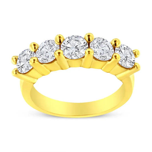 Radiant 14k Yellow Gold Shared Prong Set Diamond Wedding Band Ring