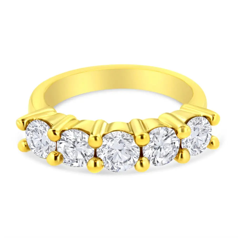 Radiant 14k Yellow Gold Shared Prong Set Diamond Wedding Band Ring