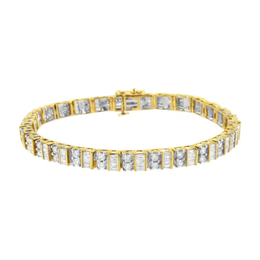 Radiant 14k Yellow Gold Tennis Bracelet with Cttw Alternating Diamonds