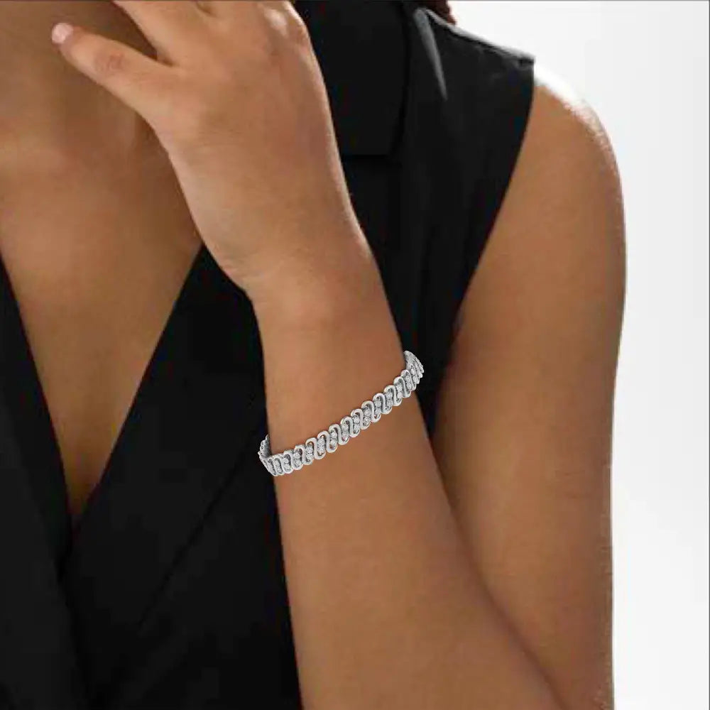 Radiant.925 Sterling Silver Double Row Wrapped Diamond Bracelet