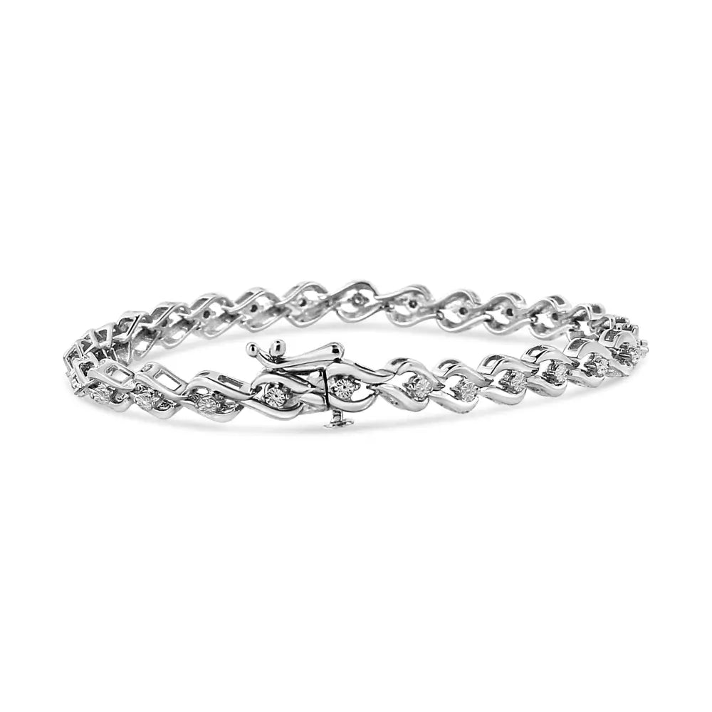 Radiant.925 Sterling Silver Flame Bracelet with Round-cut Diamond Links