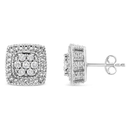 Radiant.925 Sterling Silver Miligrain Square Shape Diamond Earrings