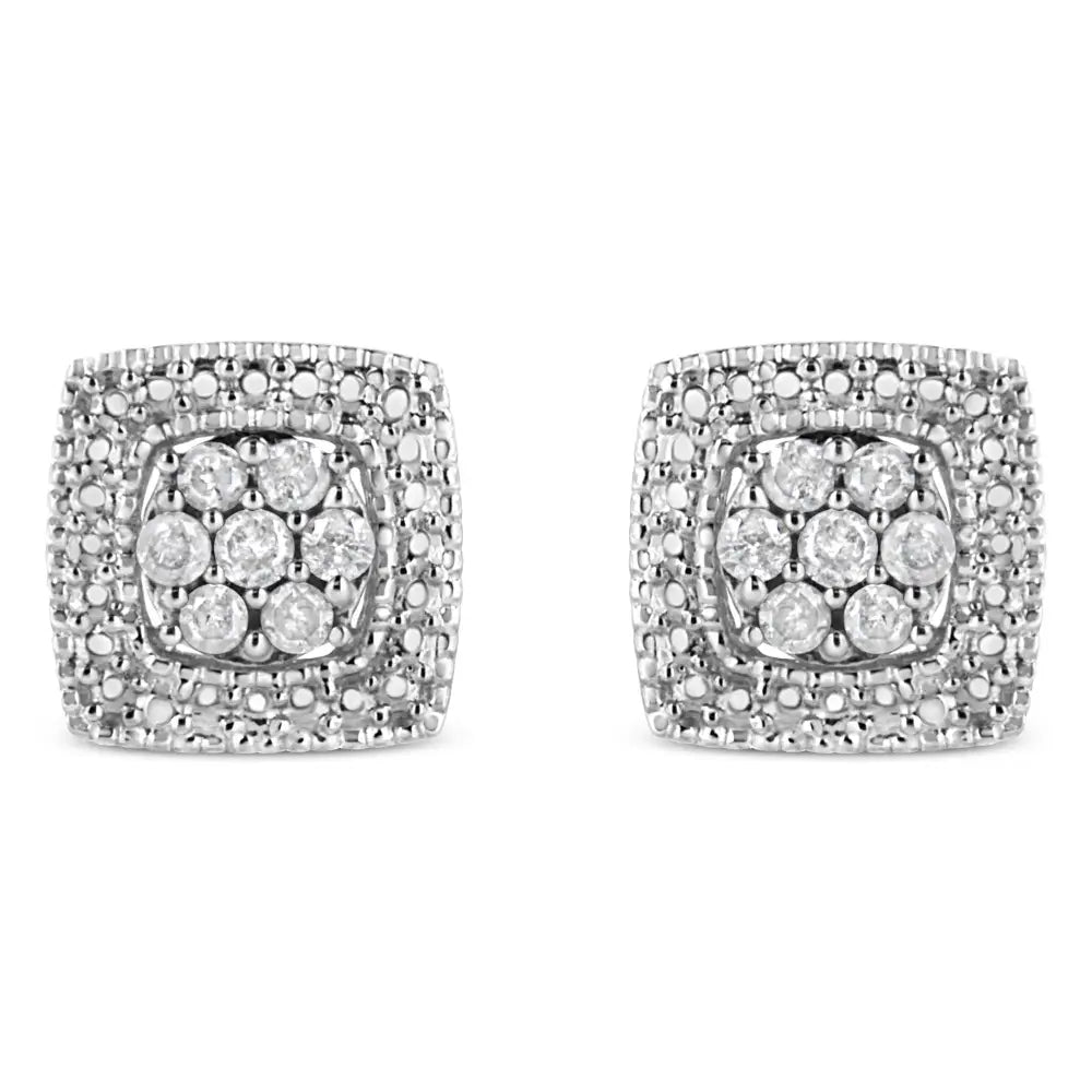 Radiant.925 Sterling Silver Miligrain Square Shape Diamond Earrings