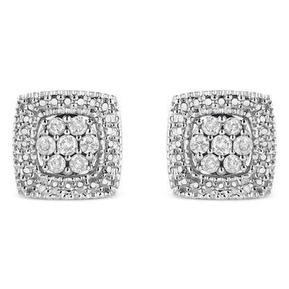 Radiant.925 Sterling Silver Miligrain Square Shape Diamond Earrings