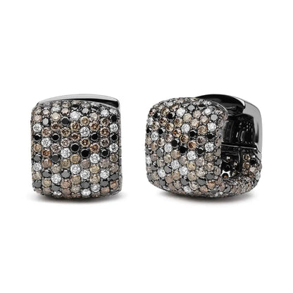 Radiant Black Rhodium Plated 18k Multi Color Diamond Huggie Hoops