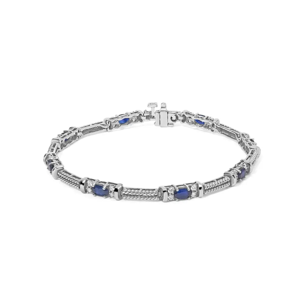 Radiant Blue Sapphire Braided Link Bracelet in 14k White Gold