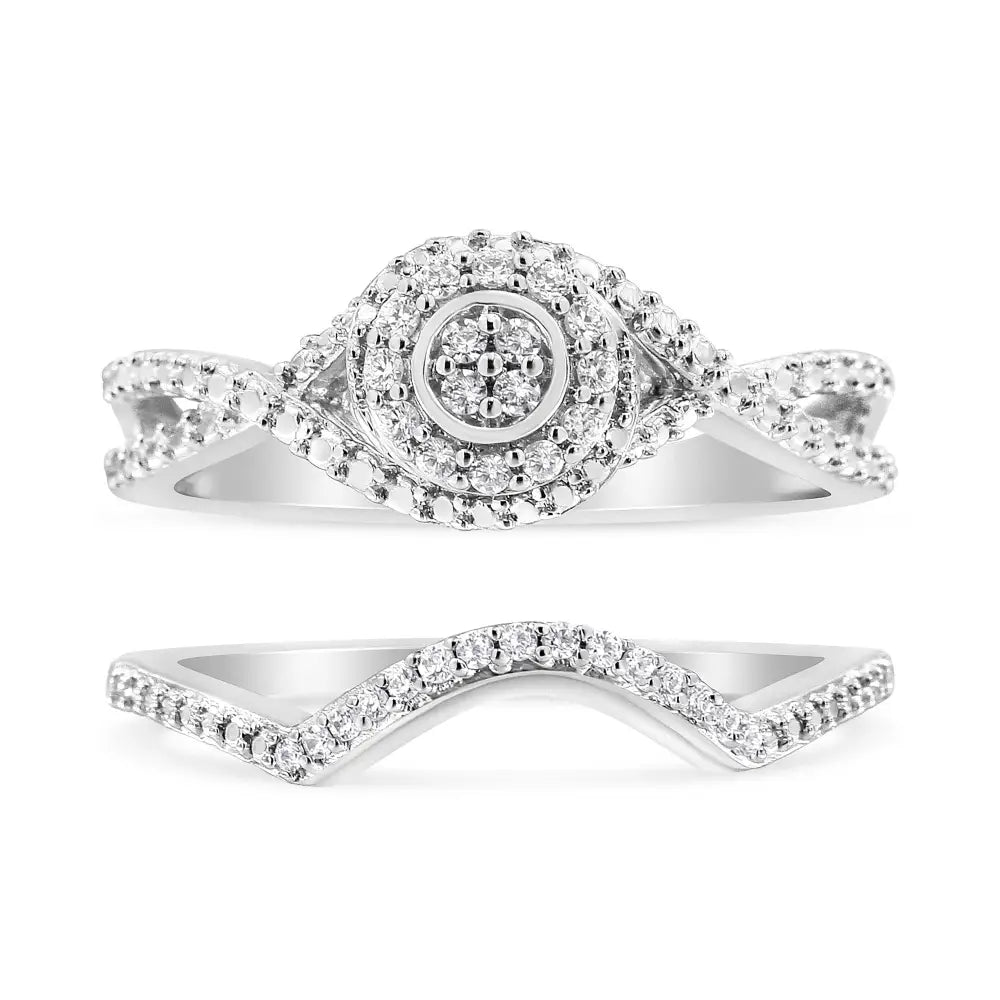 Radiant Diamond Composite Halo Bridal Set Ring in.925 Sterling Silver