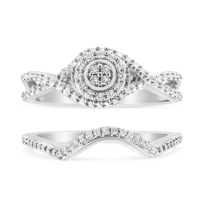 Radiant Diamond Composite Halo Bridal Set Ring in.925 Sterling Silver