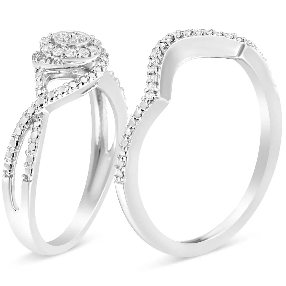 Radiant Diamond Composite Halo Bridal Set Ring in.925 Sterling Silver