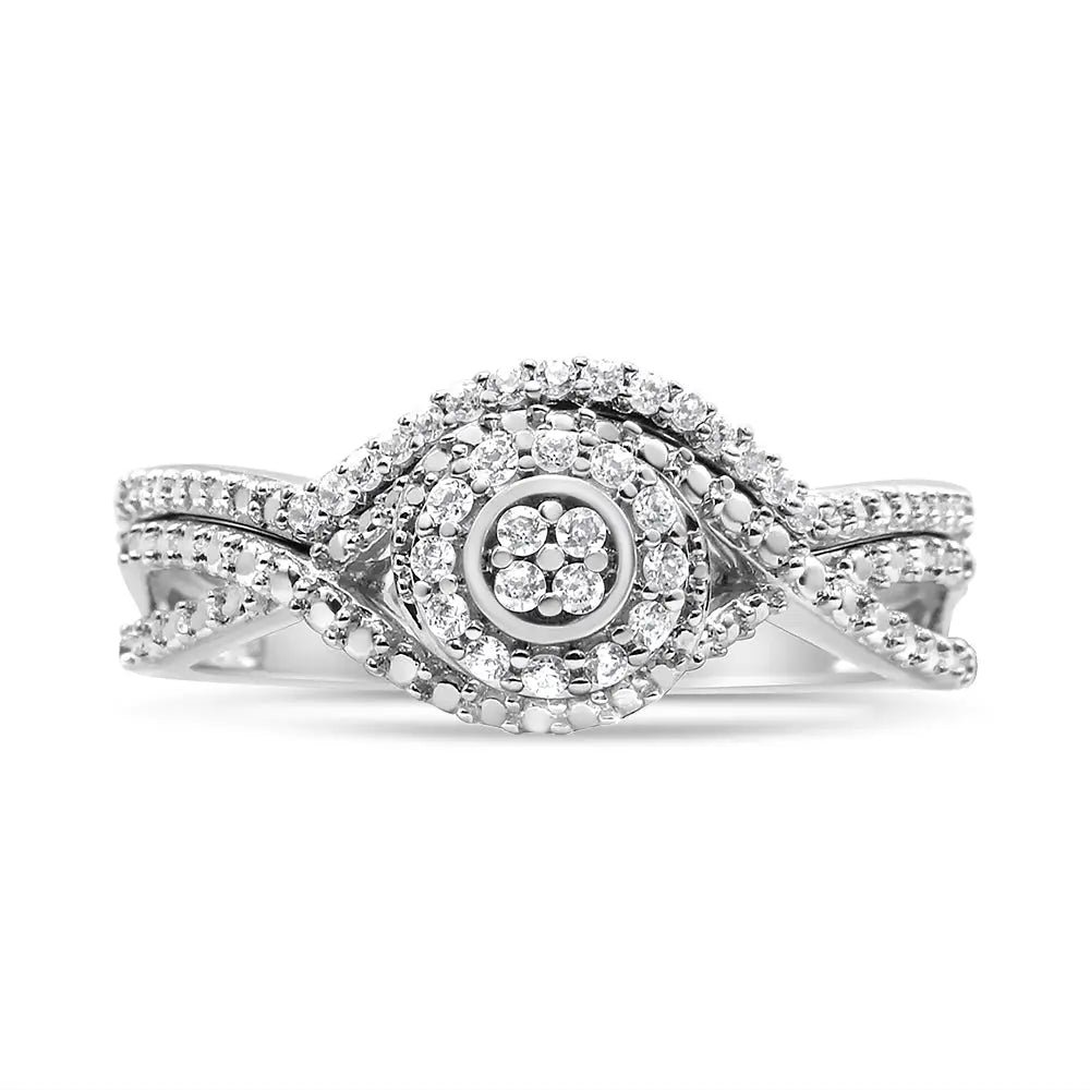 Radiant Diamond Composite Halo Bridal Set Ring in.925 Sterling Silver